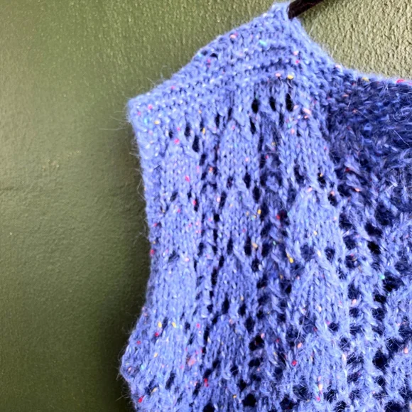 Blue Speckled Women's Crew Neck Sweater Handmade Soft Wool - Picture 8 of 16